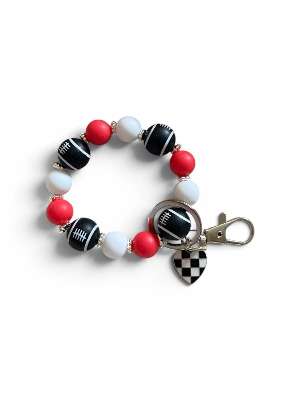 Kids Red, Black & White Beaded Keychain Bracelet